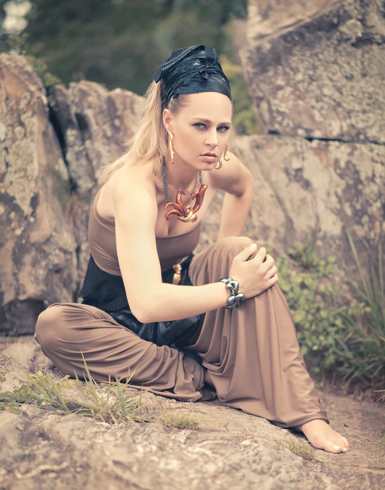 Falls Park editorial — seated fashion portrait